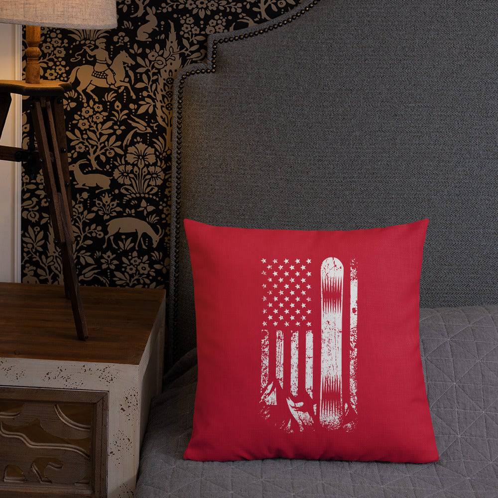 Snowboard USA Flag Red Premium Pillow - Powderaddicts