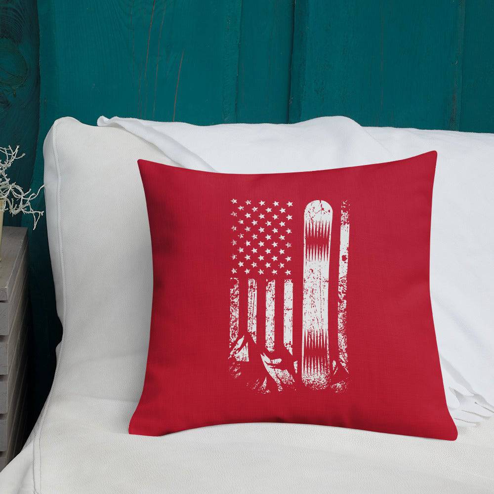 Snowboard USA Flag Red Premium Pillow - Powderaddicts