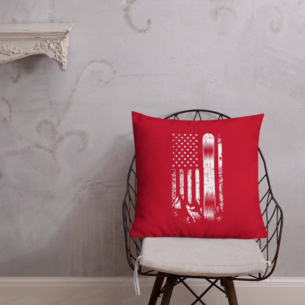 Snowboard USA Flag Red Premium Pillow - Powderaddicts