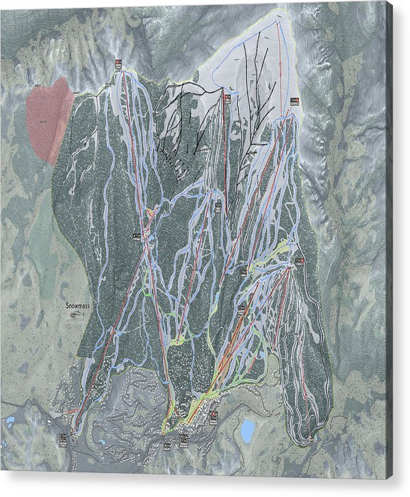 Snowmass Ski Trail Map - Acrylic Print - Powderaddicts