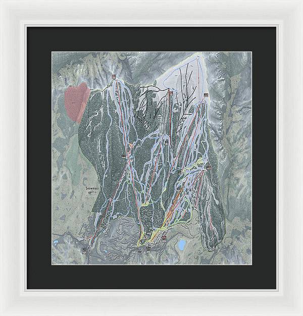 Snowmass Ski Trail Map - Framed Print - Powderaddicts