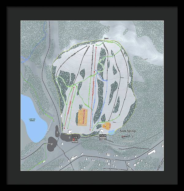 Soda Springs Ski Trail Map - Framed Print - Powderaddicts