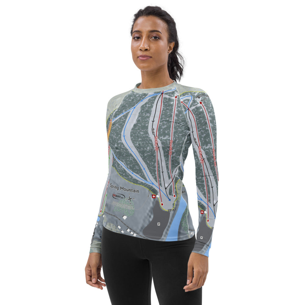 Spring Mountain, Pennsylvania Ski Trail Map Women's Base Layer Top - Powderaddicts