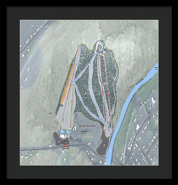 Spring Mountain Ski Trail Map - Framed Print - Powderaddicts