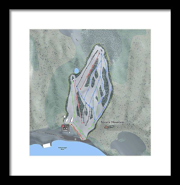 Spruce Mountain Ski Trail Map - Framed Print - Powderaddicts