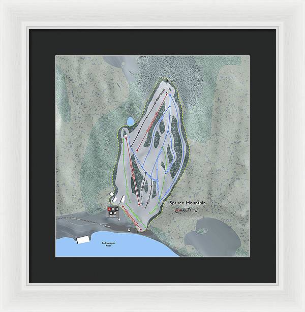 Spruce Mountain Ski Trail Map - Framed Print - Powderaddicts