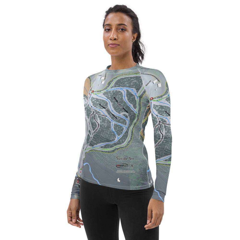 Suicide Six, Vermont Ski Trail Map Women's Base Layer Top - Powderaddicts