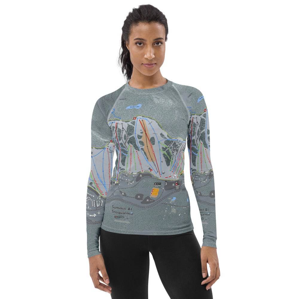 Summit At Snoqualmie, Washington Ski Trail Map Women's Base Layer Top - Powderaddicts