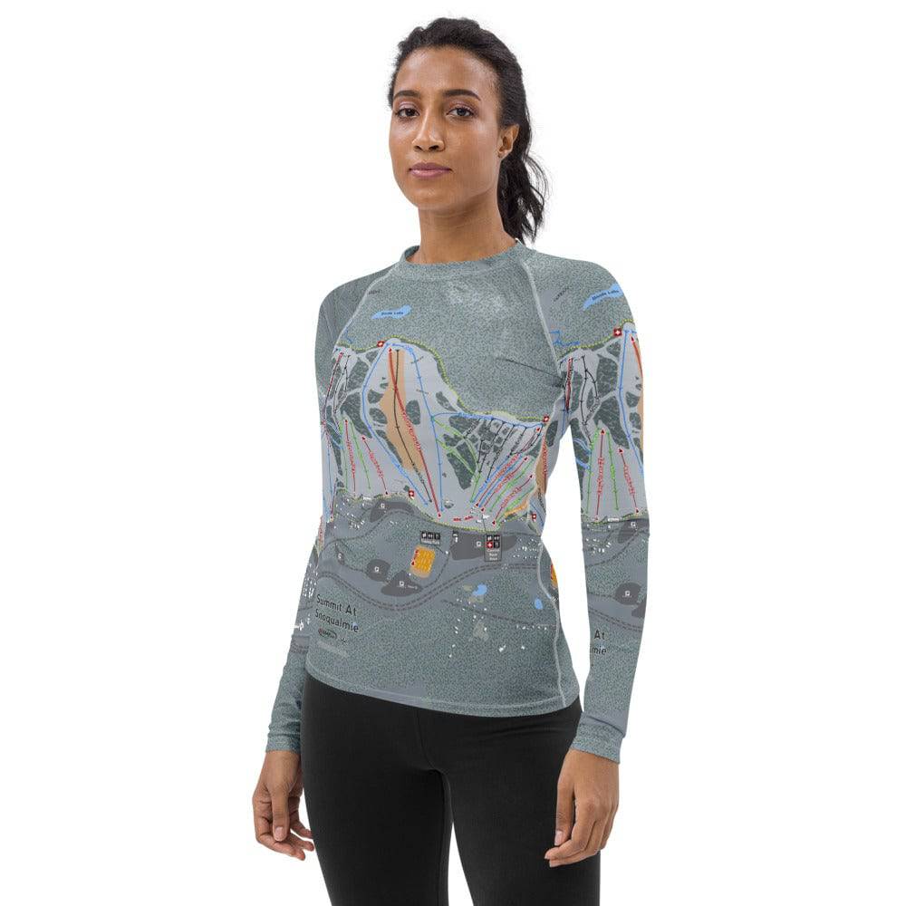Summit At Snoqualmie, Washington Ski Trail Map Women's Base Layer Top - Powderaddicts