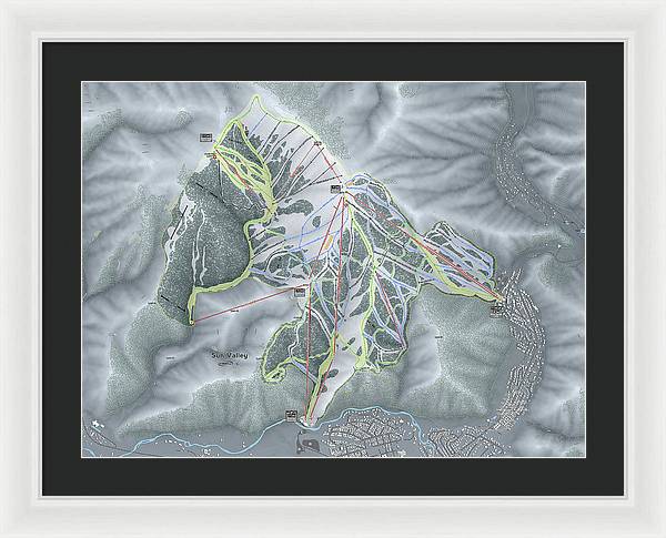 Sun Valley Ski Trail Map - Framed Print - Powderaddicts