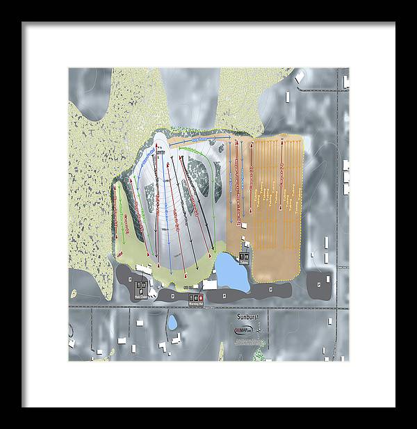 Sunburst Ski Trail Map - Framed Print - Powderaddicts
