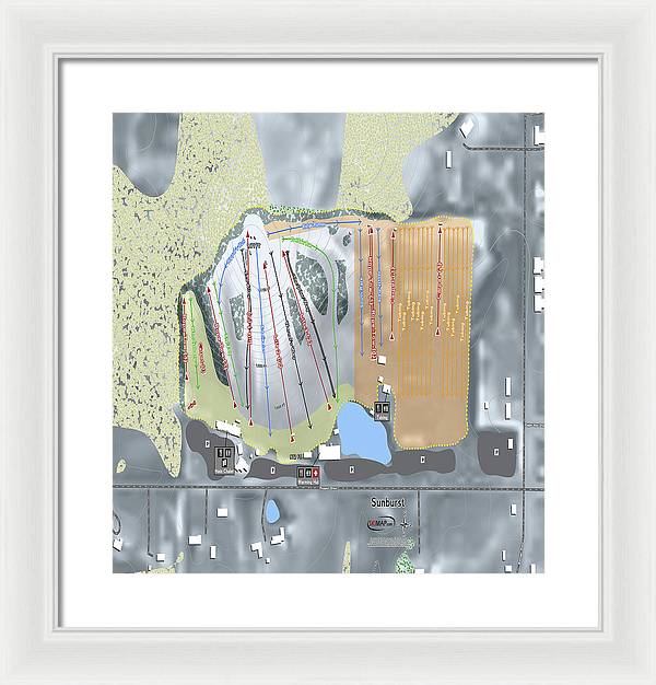 Sunburst Ski Trail Map - Framed Print - Powderaddicts