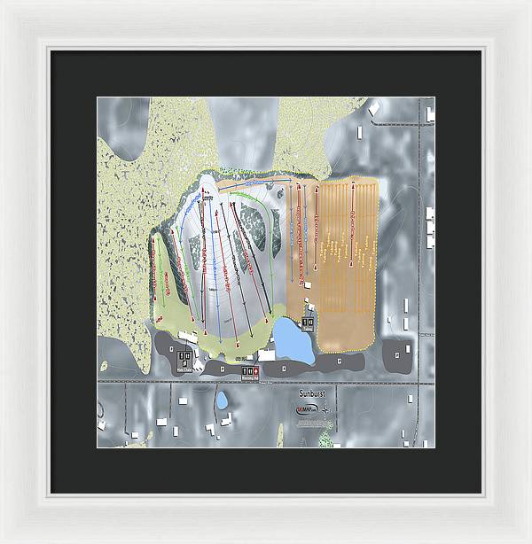 Sunburst Ski Trail Map - Framed Print - Powderaddicts