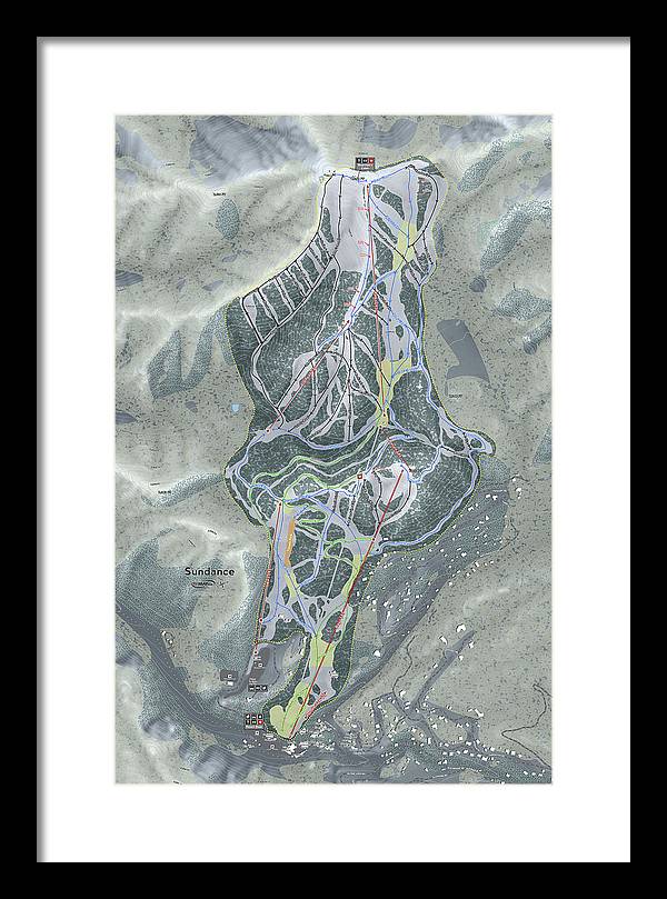 Sundance, Utah Ski Trail Map - Framed Print - Powderaddicts