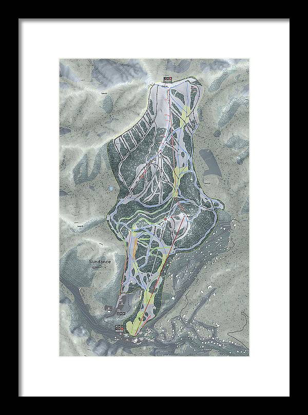 Sundance, Utah Ski Trail Map - Framed Print - Powderaddicts