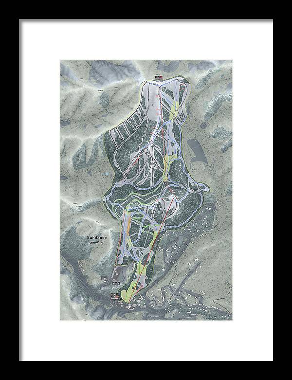 Sundance, Utah Ski Trail Map - Framed Print - Powderaddicts