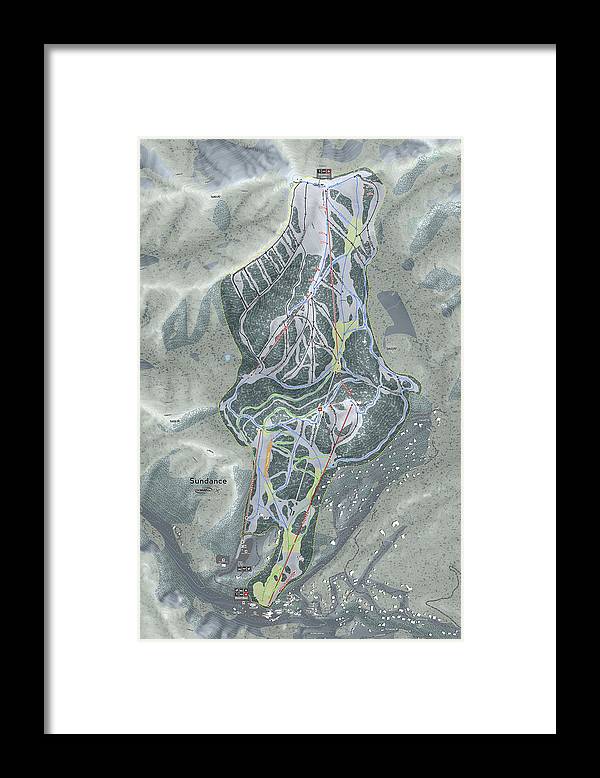Sundance, Utah Ski Trail Map - Framed Print - Powderaddicts