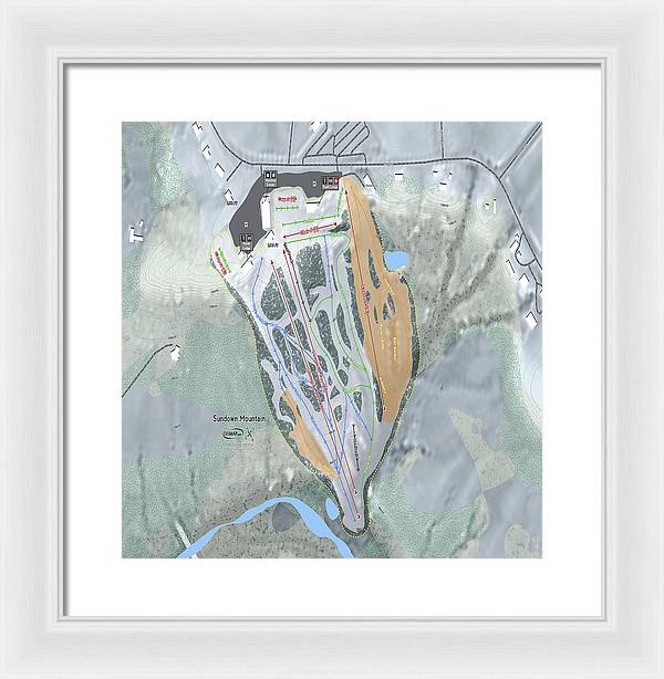 Sundown Mountain Ski Trail Map - Framed Print - Powderaddicts