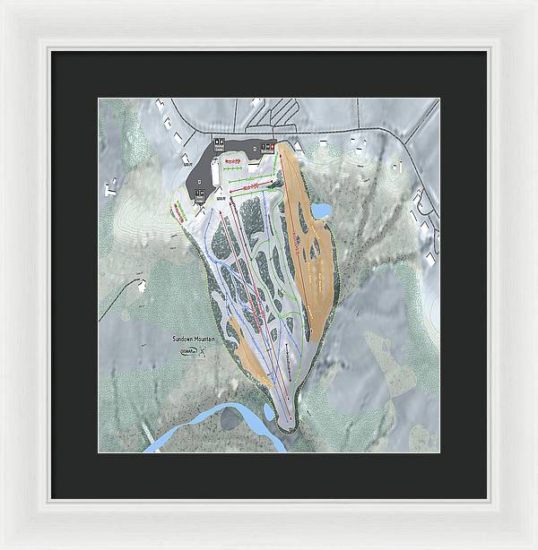 Sundown Mountain Ski Trail Map - Framed Print - Powderaddicts