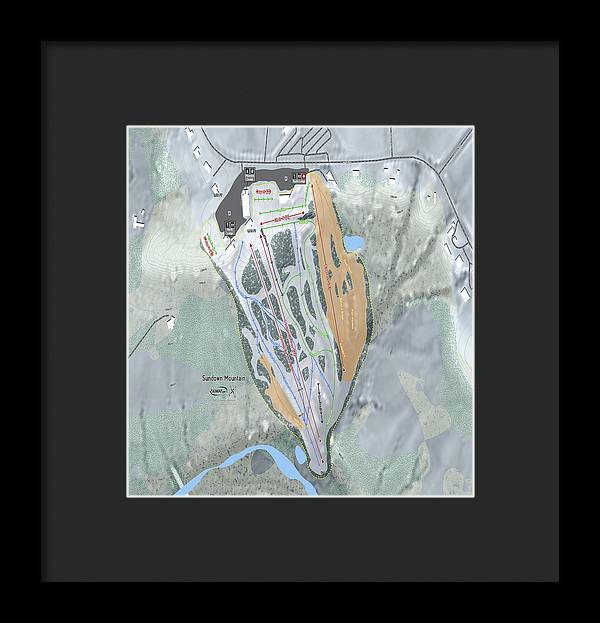 Sundown Mountain Ski Trail Map - Framed Print - Powderaddicts
