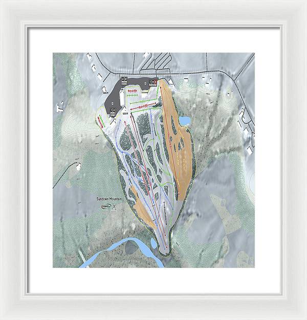 Sundown Mountain Ski Trail Map - Framed Print - Powderaddicts