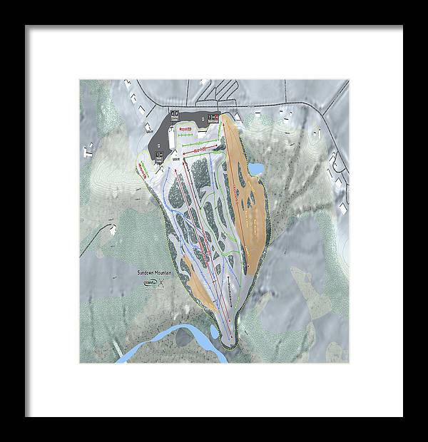 Sundown Mountain Ski Trail Map - Framed Print - Powderaddicts