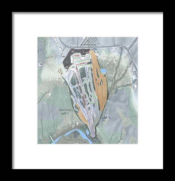 Sundown Mountain Ski Trail Map - Framed Print - Powderaddicts