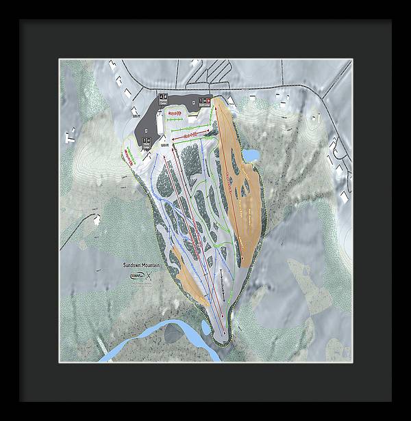 Sundown Mountain Ski Trail Map - Framed Print - Powderaddicts