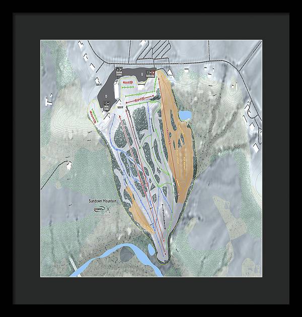 Sundown Mountain Ski Trail Map - Framed Print - Powderaddicts
