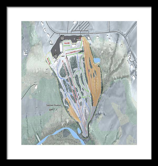 Sundown Mountain Ski Trail Map - Framed Print - Powderaddicts
