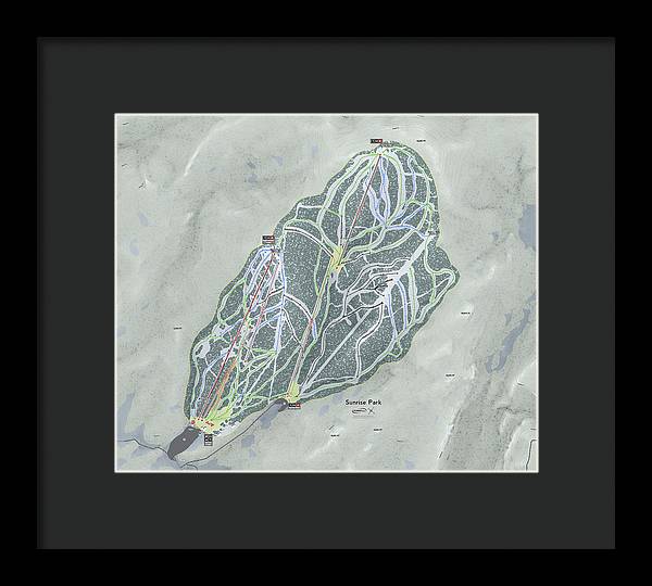 Sunrise Park Ski Trail Map - Framed Print - Powderaddicts