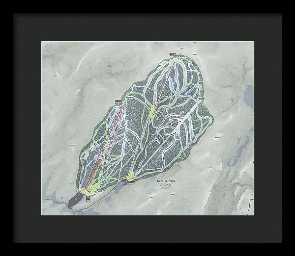 Sunrise Park Ski Trail Map - Framed Print - Powderaddicts