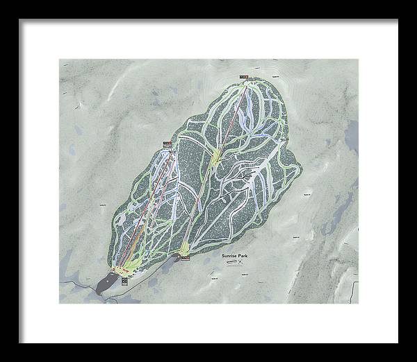Sunrise Park Ski Trail Map - Framed Print - Powderaddicts