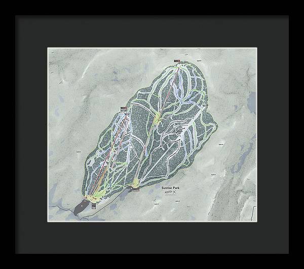 Sunrise Park Ski Trail Map - Framed Print - Powderaddicts