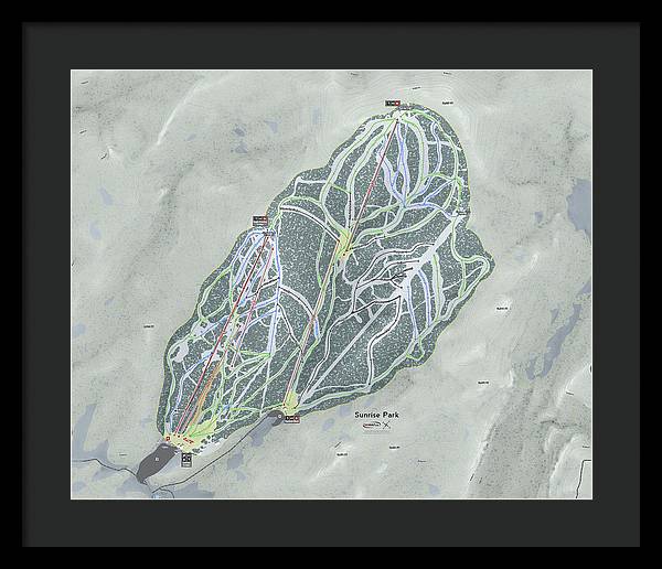 Sunrise Park Ski Trail Map - Framed Print - Powderaddicts