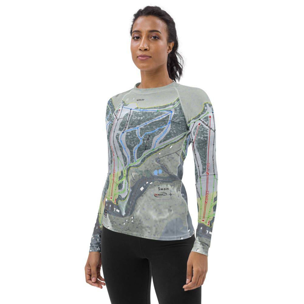 Swain, New York Ski Trail Map Women's Base Layer Top - Powderaddicts