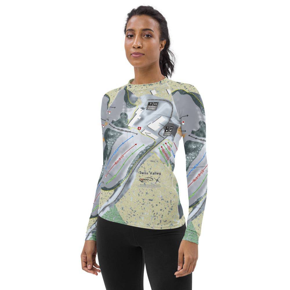 Swiss Valley, Michigan Ski Trail Map Women's Base Layer Top - Powderaddicts