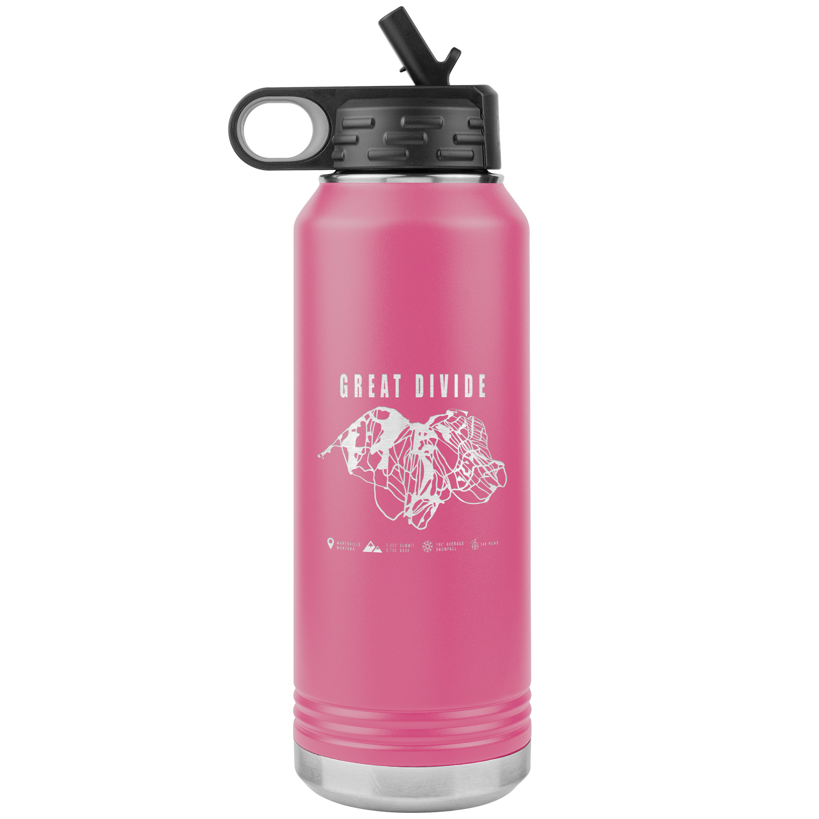 Great Divide Montana Ski Trail Map 32oz Water Bottle Tumbler - Powderaddicts
