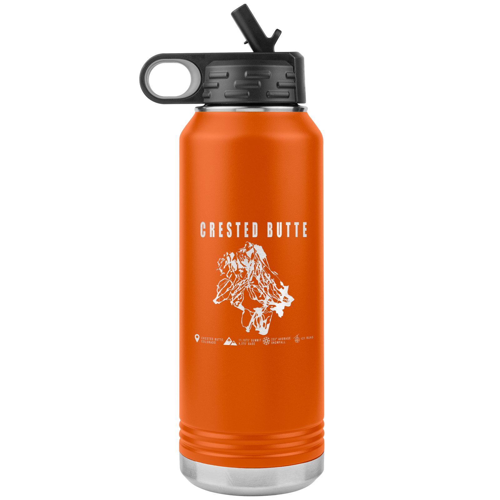 Crested Butte Colorado Ski Trail Map 32oz Water Bottle Tumbler - Powderaddicts