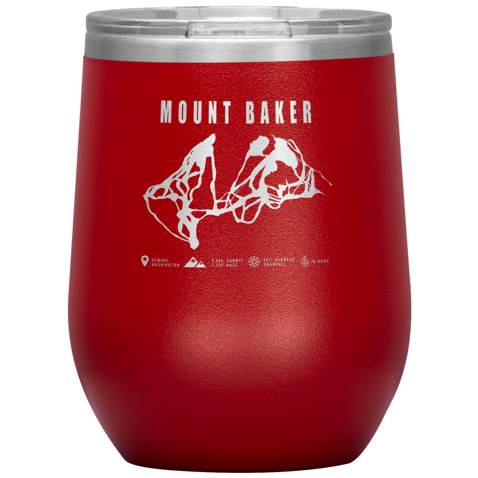 Mount Baker, Washington Ski Trail Map Wine 12oz Tumbler - Powderaddicts