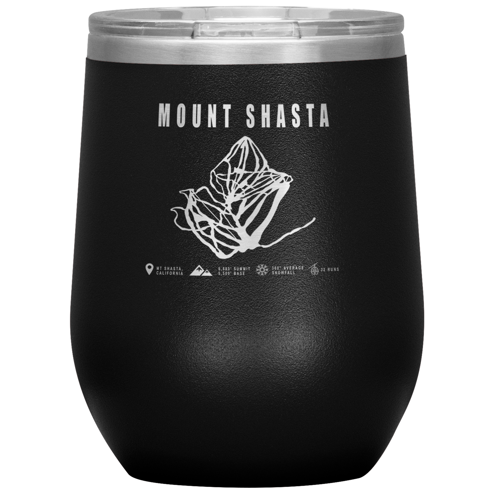 Mount Shasta, California Ski Trail Map Wine 12oz Tumbler - Powderaddicts