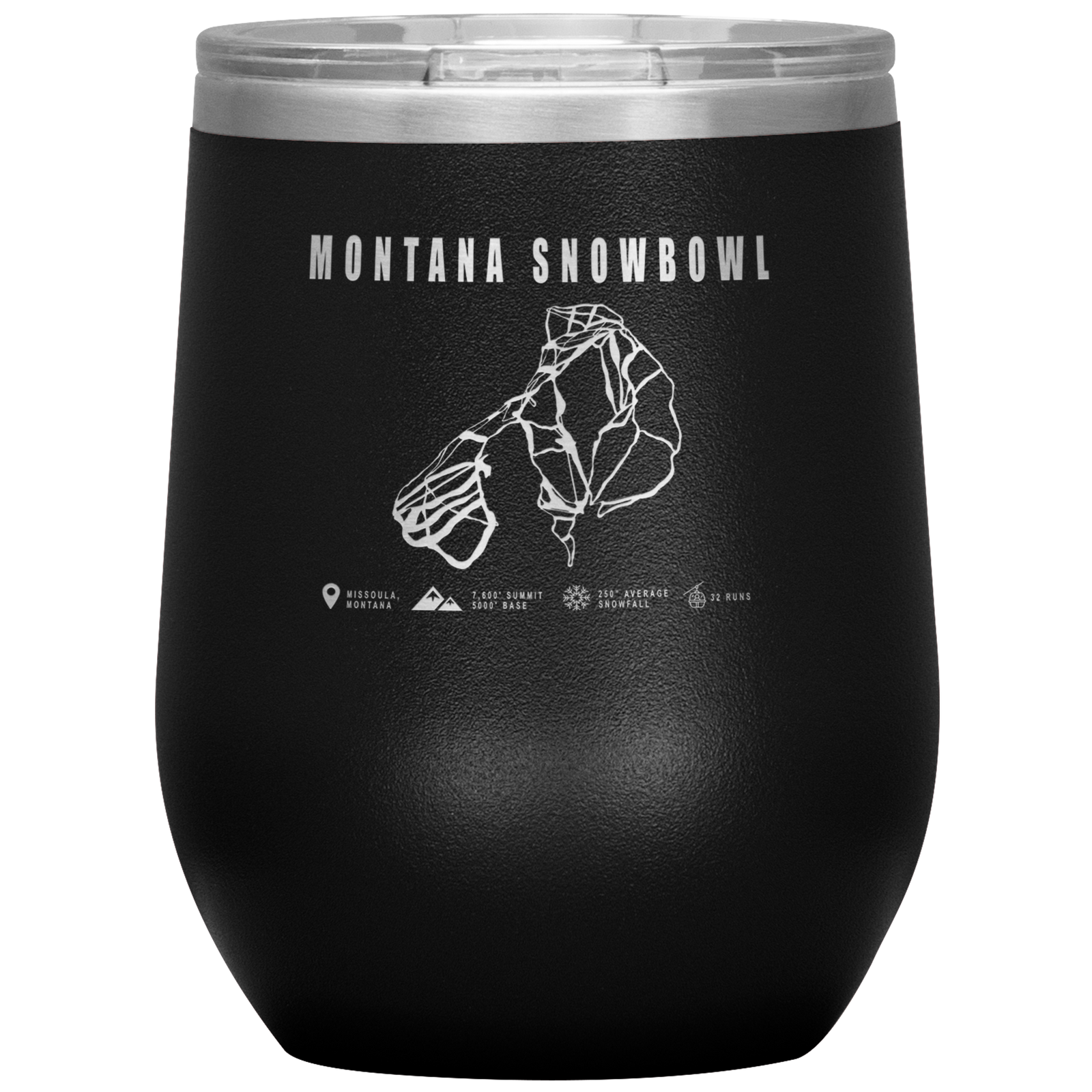 Montana Snowbowl, Montana Ski Trail Map Wine 12oz Tumbler - Powderaddicts