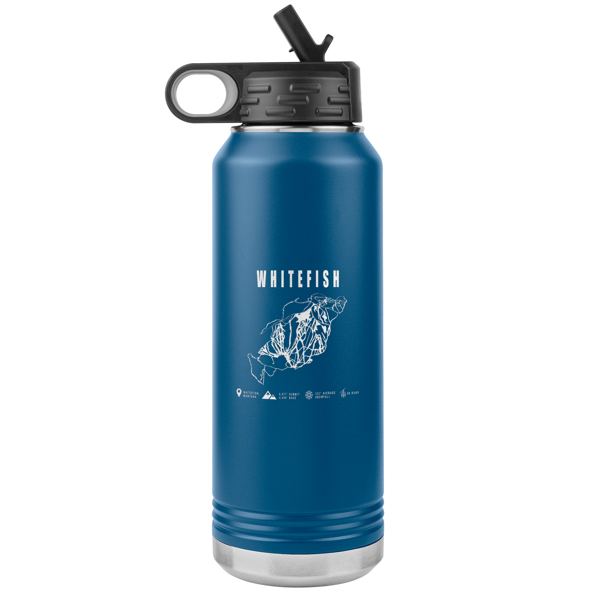 Whitefish Montana Ski Trail Map 32oz Water Bottle Tumbler - Powderaddicts