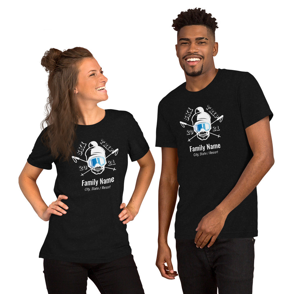 Family Ski Trip 2021 Skull Short-Sleeve Unisex T-Shirt - Powderaddicts