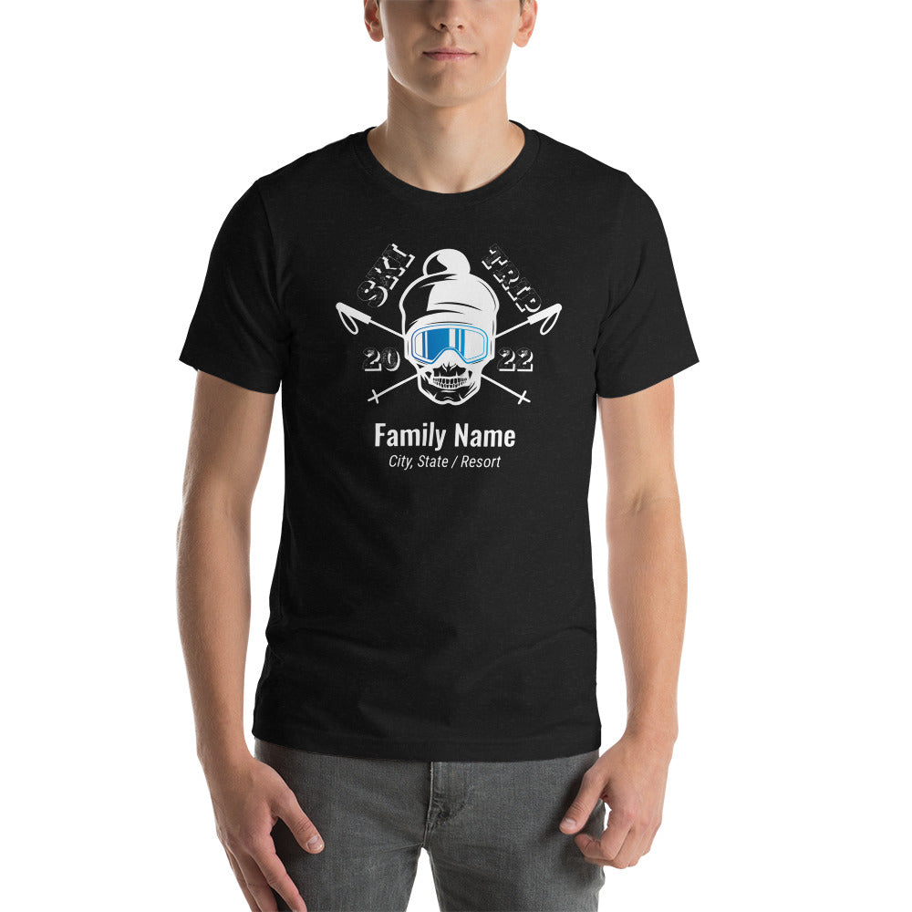 Family Ski Trip 2022 Skull Short-Sleeve Unisex T-Shirt - Powderaddicts