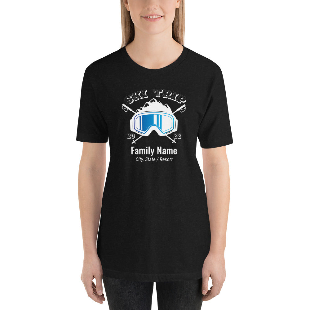 Family Ski Trip 2022 Blue Goggles Short-Sleeve Unisex T-Shirt - Powderaddicts