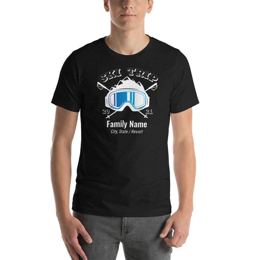 Family Ski Trip 2021 Blue Goggles Short-Sleeve Unisex T-Shirt - Powderaddicts