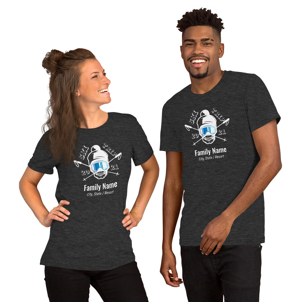 Family Ski Trip 2021 Skull Short-Sleeve Unisex T-Shirt - Powderaddicts