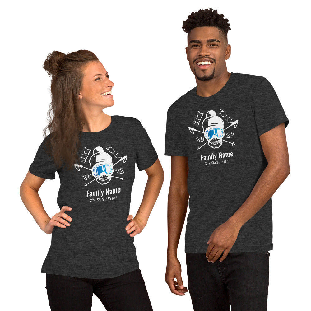 Family Ski Trip 2022 Skull Short-Sleeve Unisex T-Shirt - Powderaddicts
