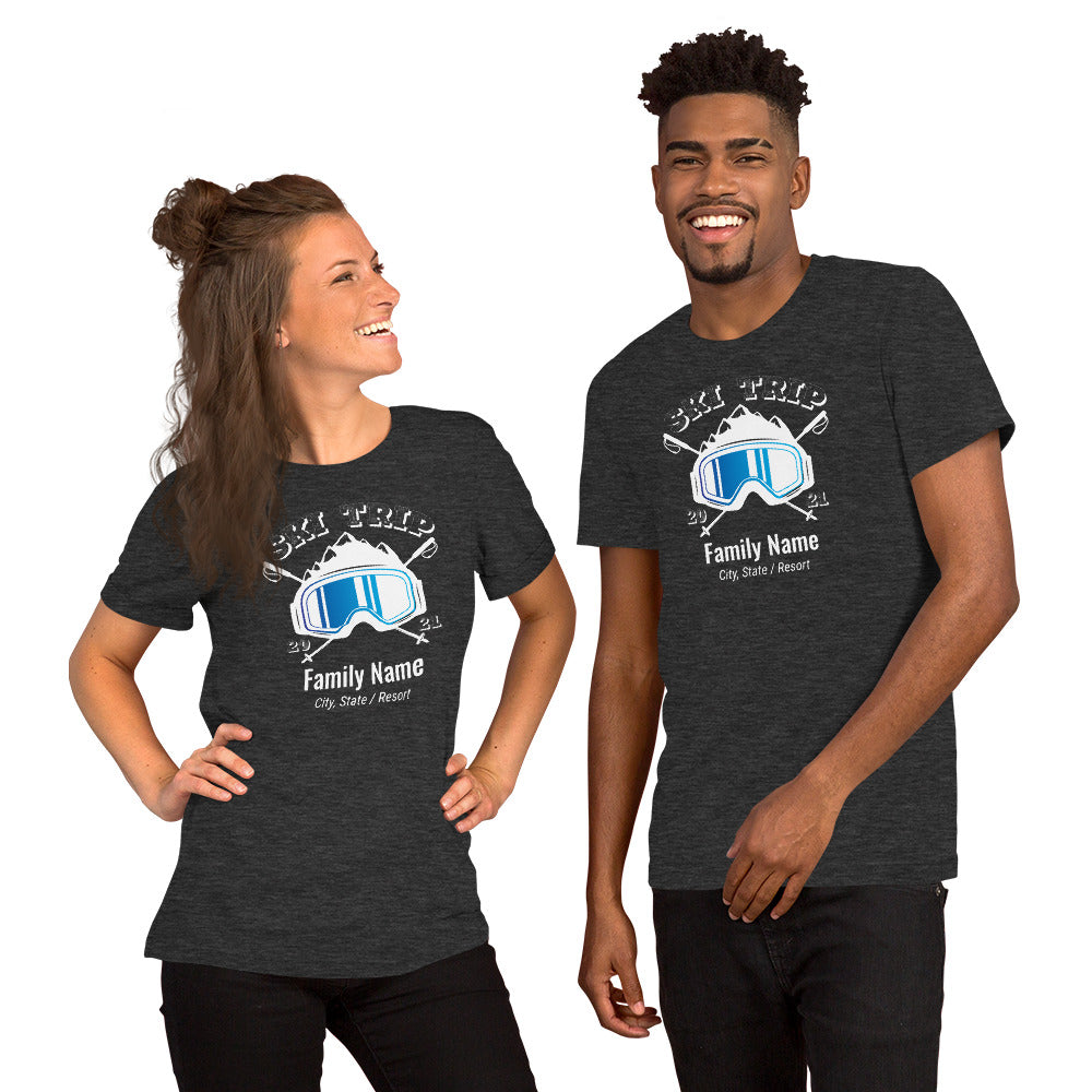 Family Ski Trip 2021 Blue Goggles Short-Sleeve Unisex T-Shirt - Powderaddicts